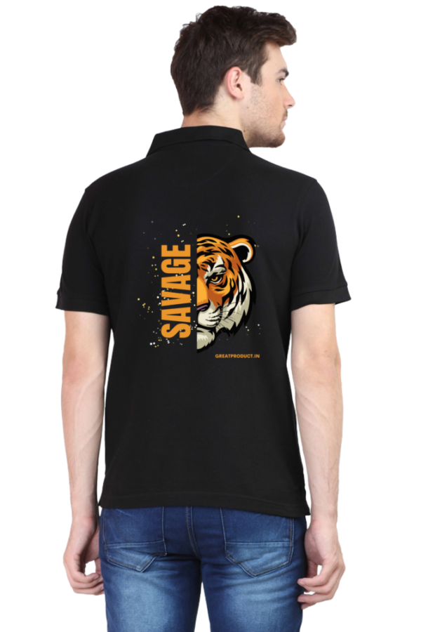 Savage Tiger Black Polo T-Shirt for Men